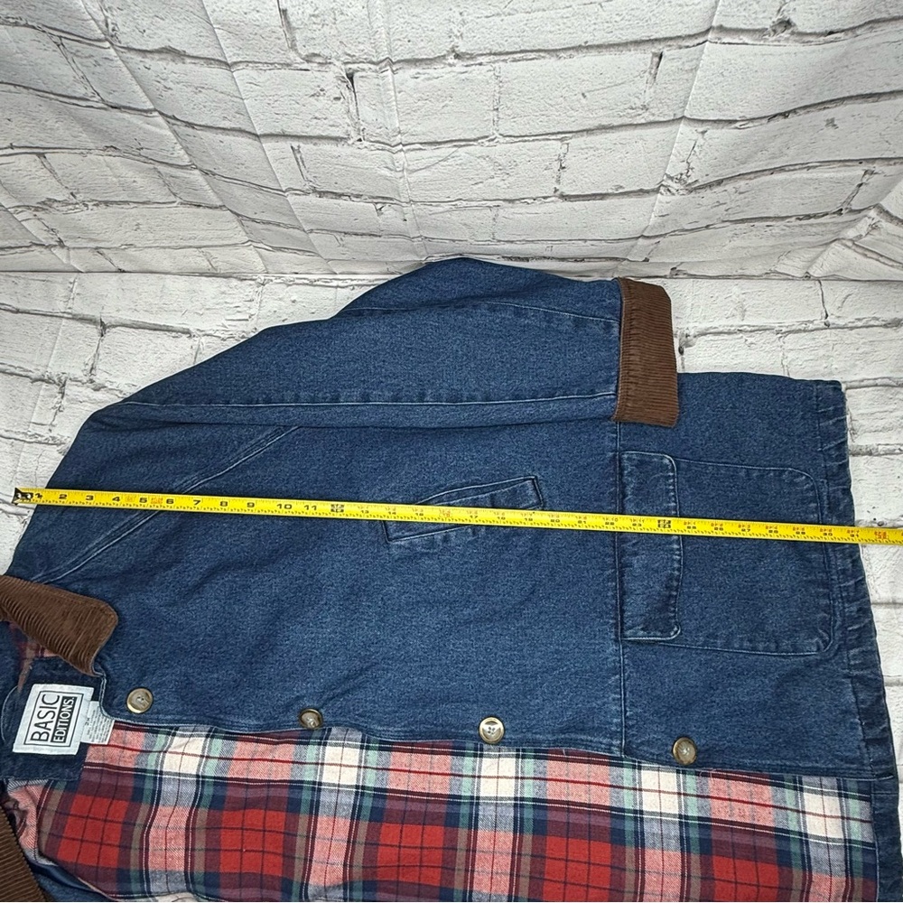 Vintage Basic Editions Denim Chore Coat Barn Jacket 2X Plaid Lined Corduroy Trim - Picture 7 of 10